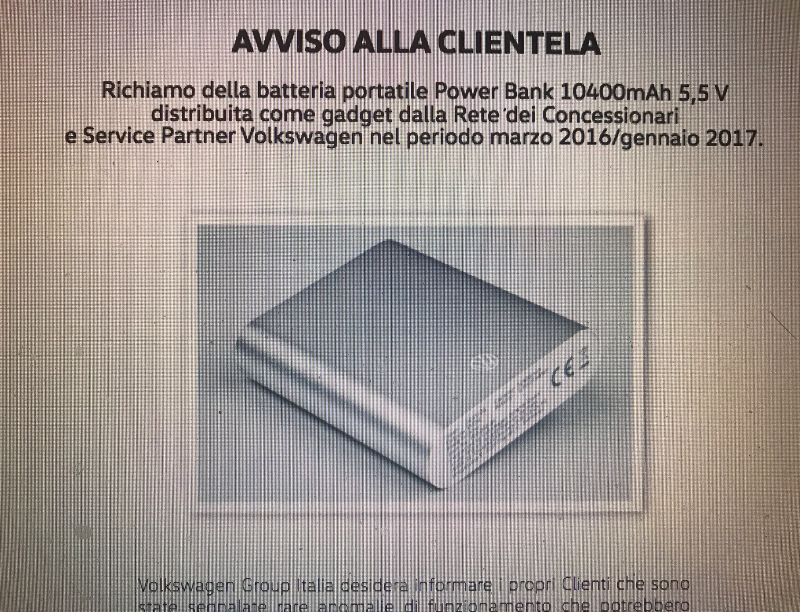 Volkswagen richiama la batteria Power Bank 10400 amh